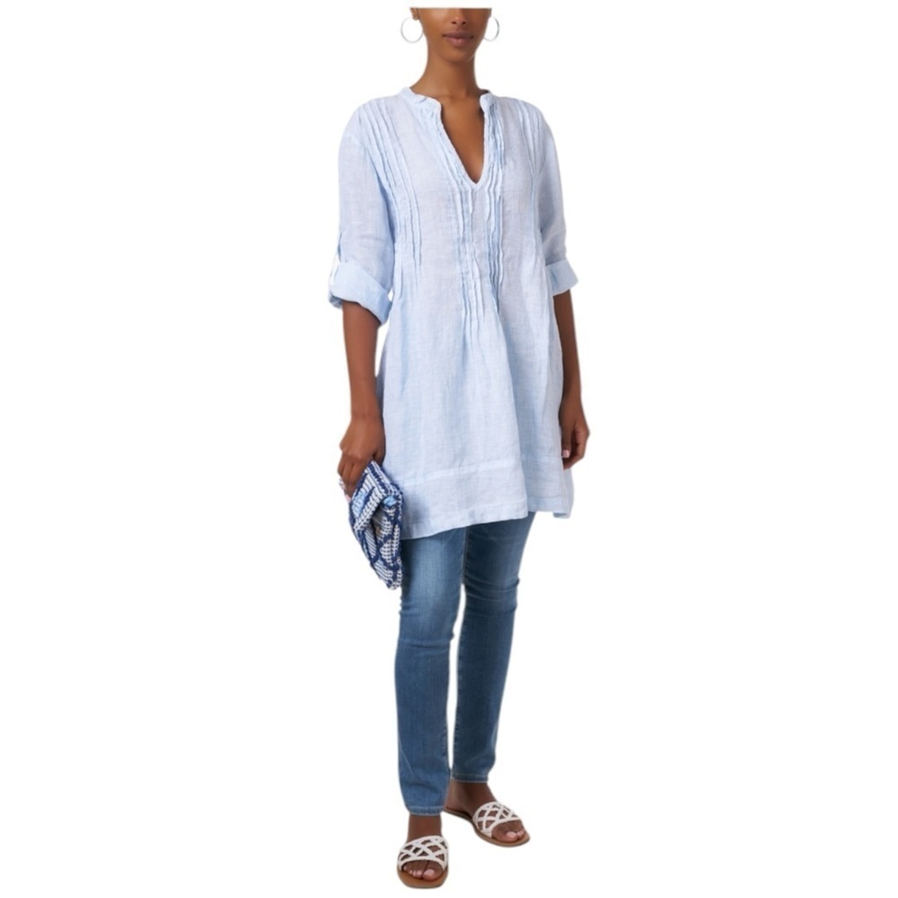 CP Shades Regina 100% Linen Tunic in Blue and White Stripes